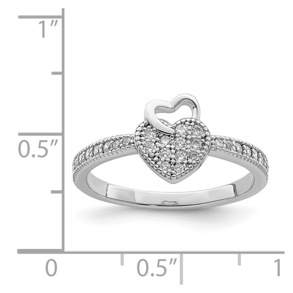 925 Sterling Silver Hearts Rhodium plated CZ (Cubic Zirconia) Ring - Picture 3 of 6